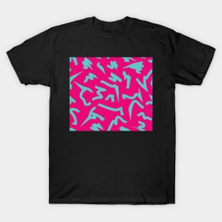 Dopamine Hot Pink and Teal Blue Bright Retro 80's Eighties Abstract Scribble T-Shirt